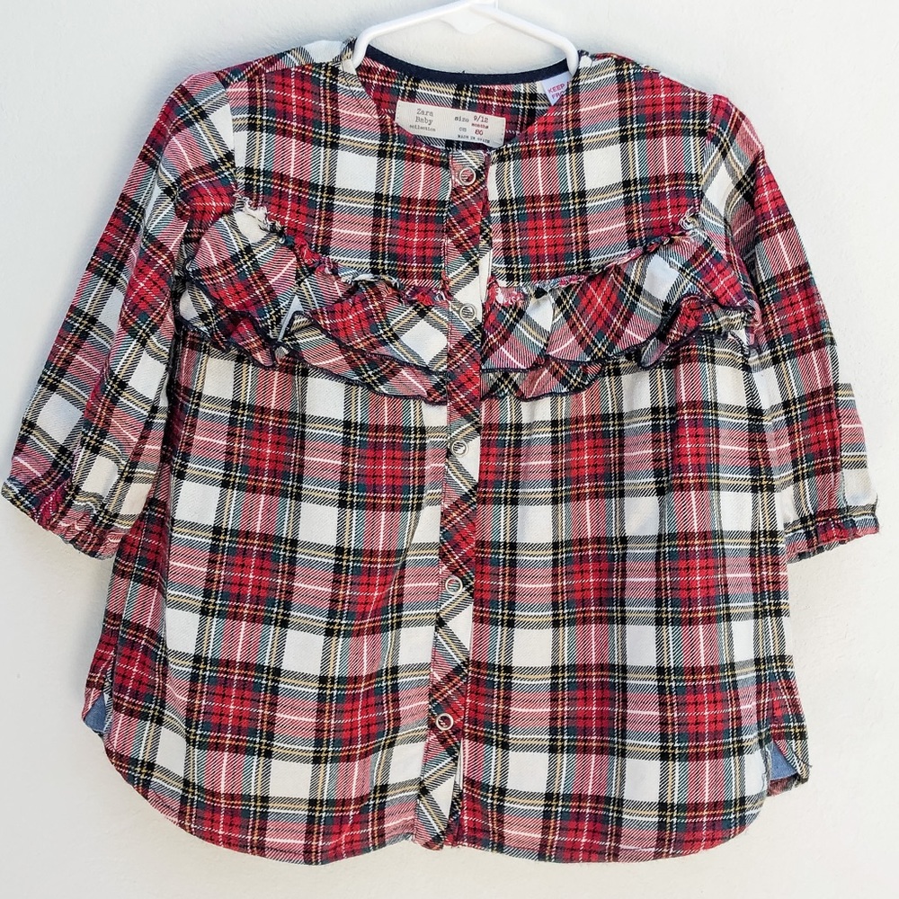 Zara Baby Christmas Plaid Cotton Blouse